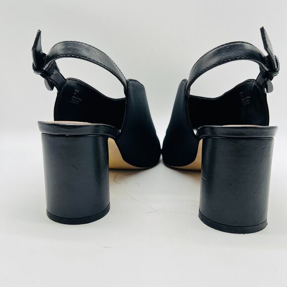 Donald Pliner Womens 7 Black Microfiber Heels Stacked Sandals Slingback Shoes - Picture 8 of 13